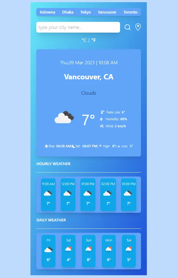 Screenshot of Weather App